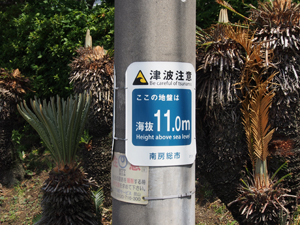 街のあちこちに見られる土地の標高（高さ）を示す表示