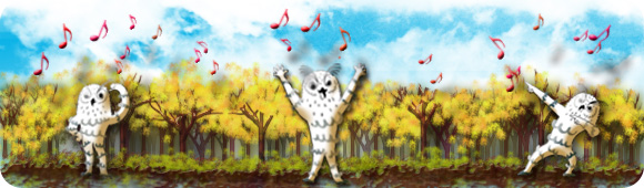 キャラクターが秋の音を聞いているイラスト
